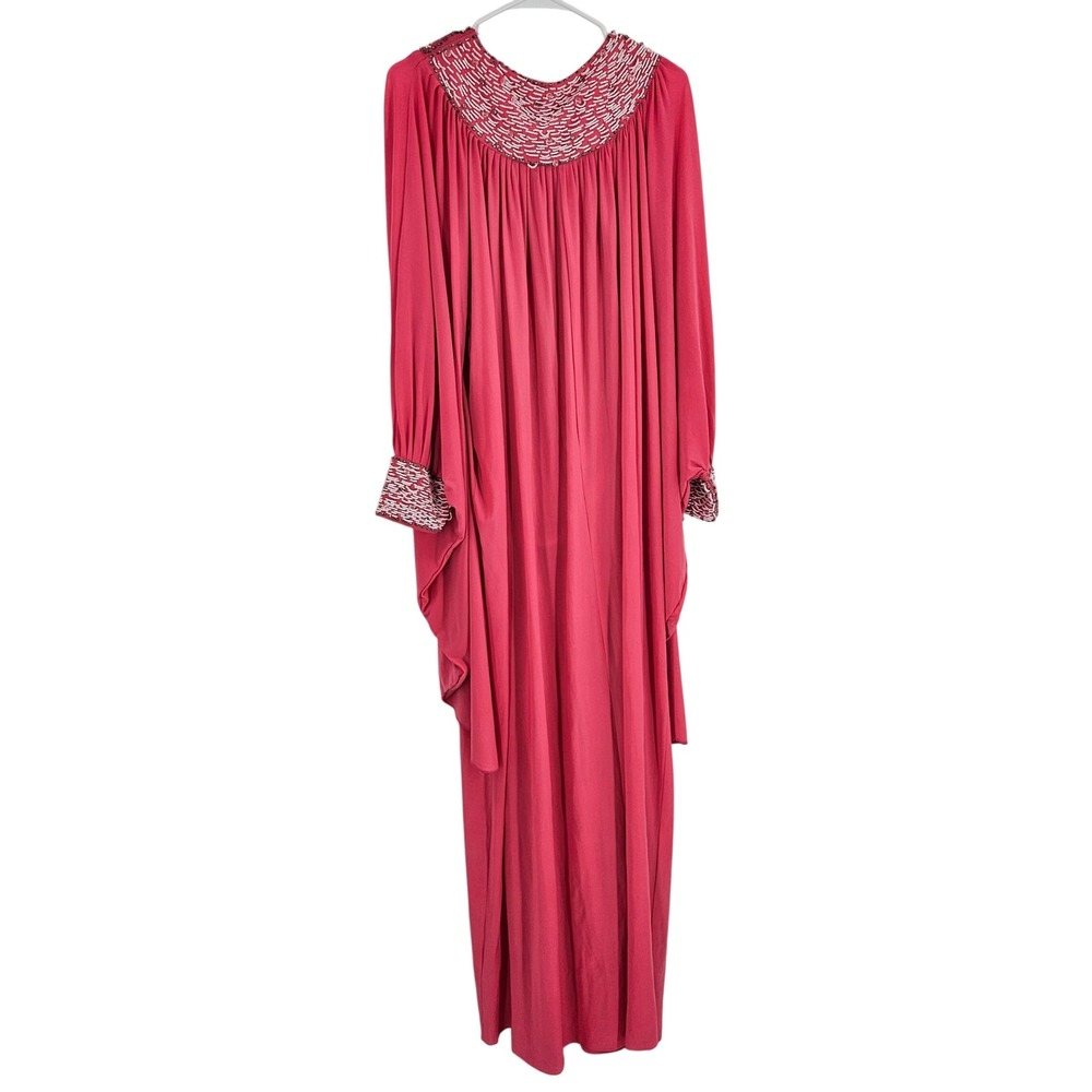 Vintage 70s Kaftan Maxi Dress Pink Stretched Beaded Flowy Boho Modest Evening M - Picture 11 of 12